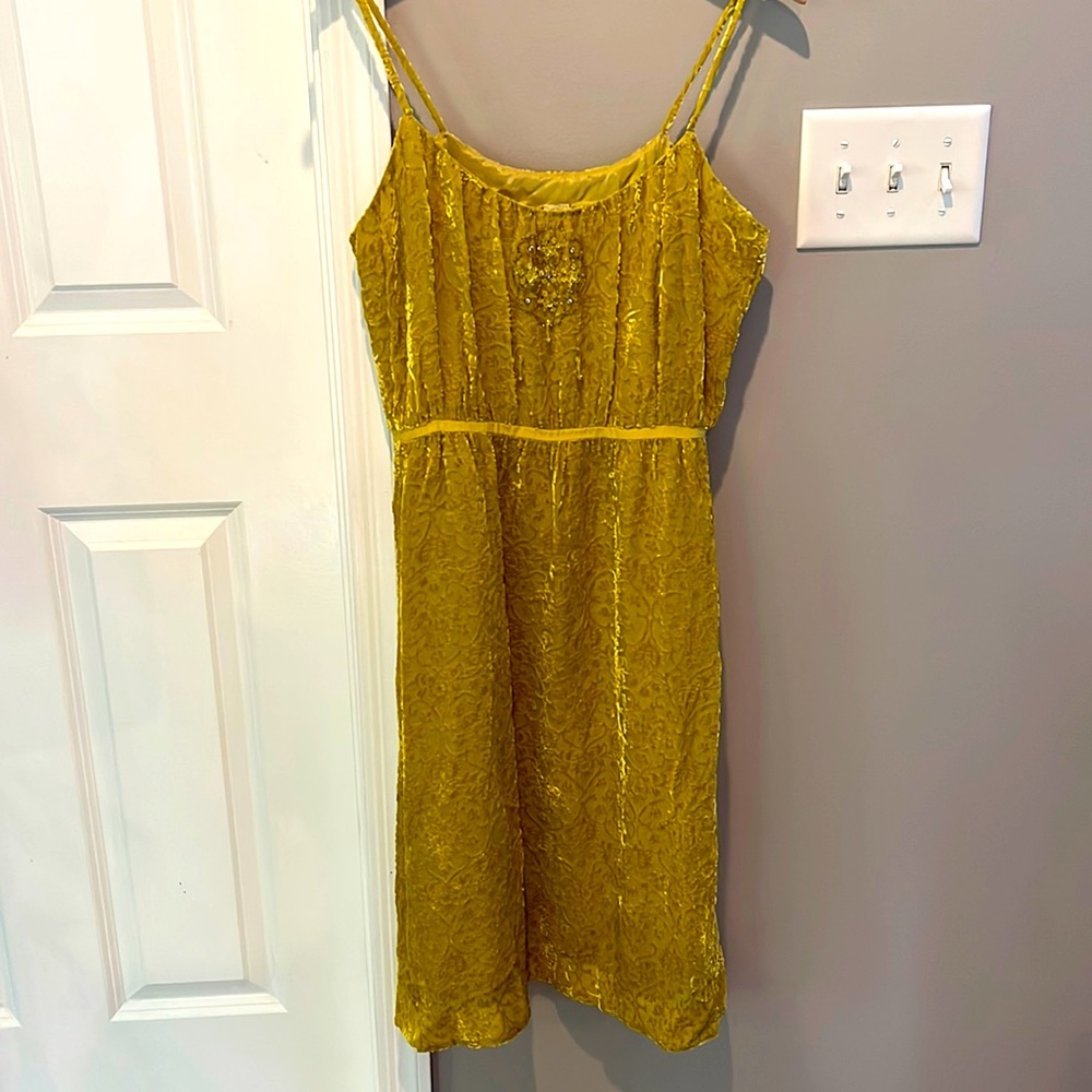 VINTAGE Anthropologie Lithe chartreuse burnout velvet tea dress 6 never worn.